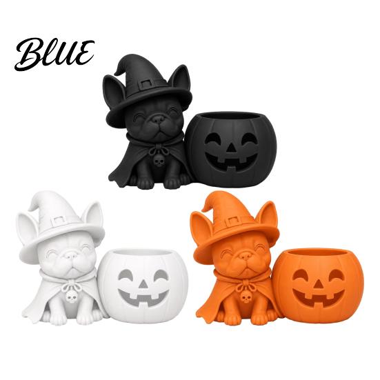 Cute Dog Halloween Gift French Bulldog Witch Statue 3D Printed Pumpkin Candle Holder Spooky PLA Ornament Figurine Tabletop Decor for Holiday