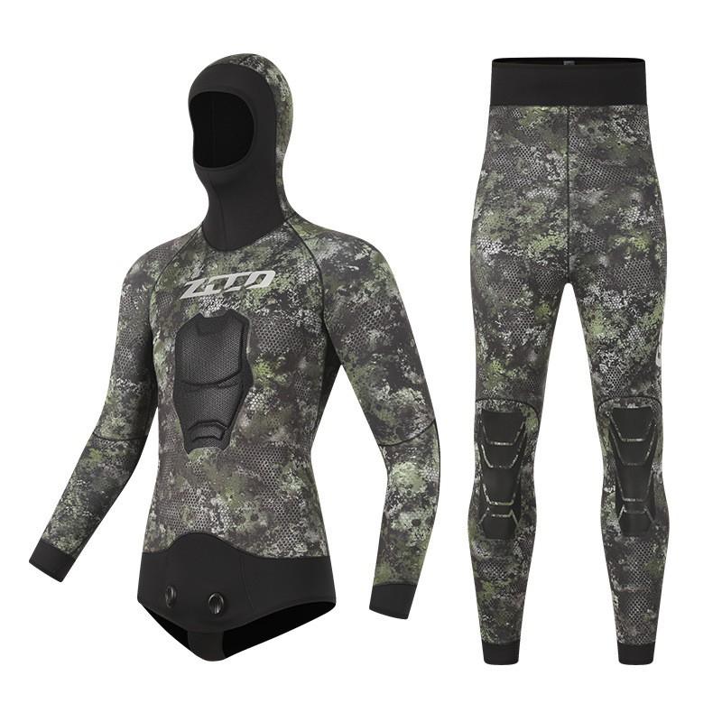 5mm Neoprene Wetsuit Men Women Hooded Separate Suit Camo Thermal Dive Surf Winter Swimming XS