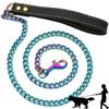 120cm Robuste Anti-Biss Hund Riesenkettenleine mit Ledergriff Kettenhundeleine Langlebige Metall Kausichere Hundetrainingsleine