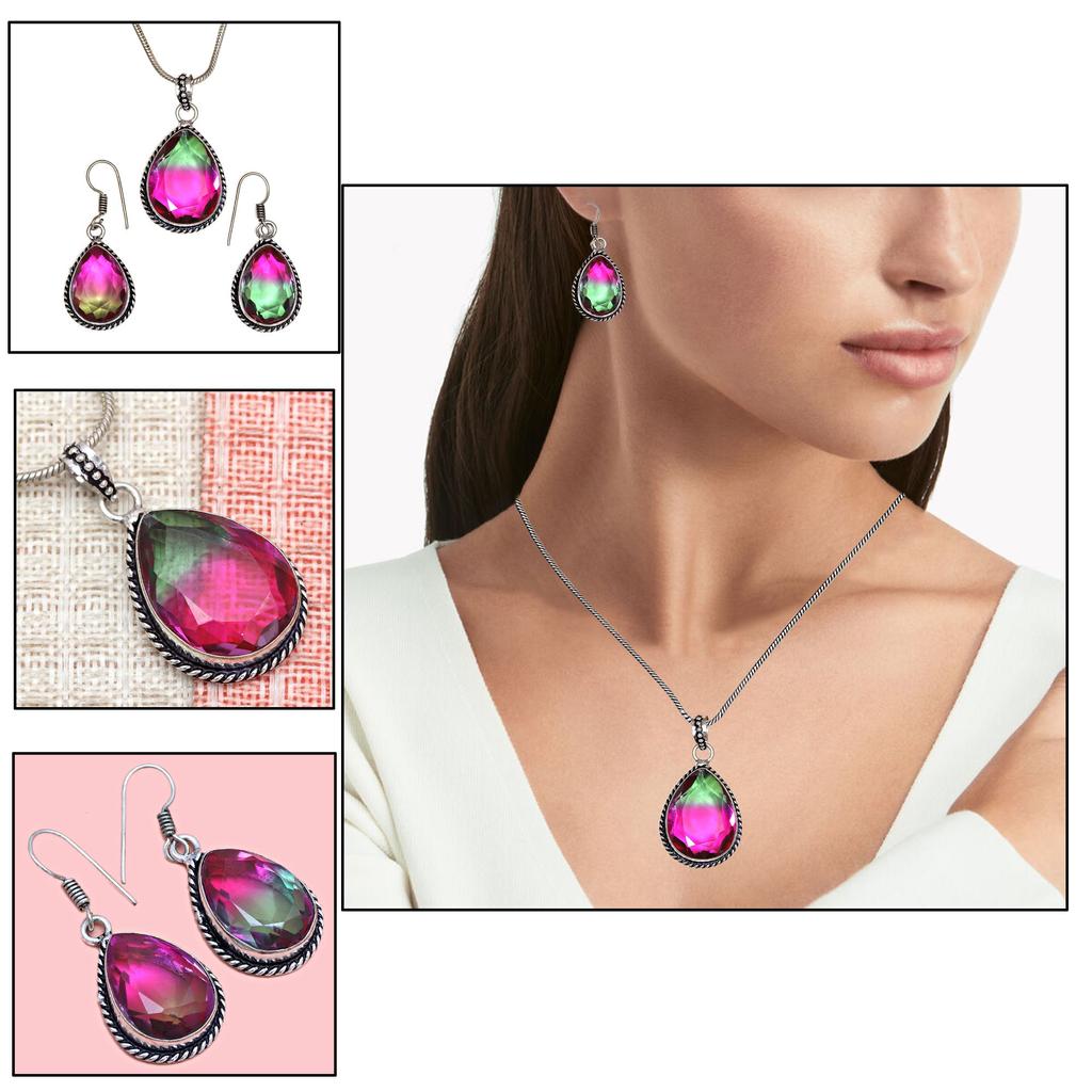 Bio-Tourmaline Quartz Jewelry Set 18-20'' Handmade For Womens Unisex New