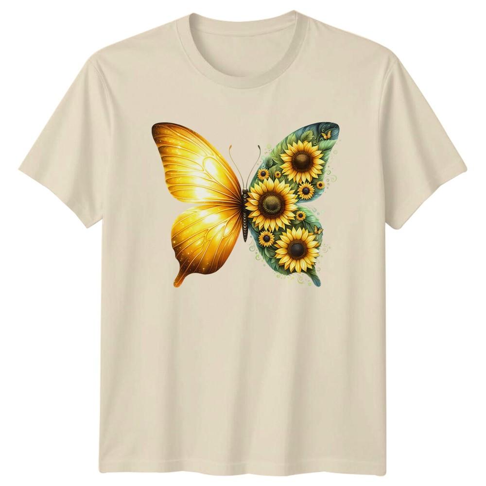 Split Butterfly Sunflower Nature Animal Unisex Graphic Tee
