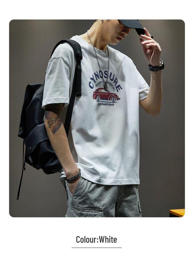 2026 Men's Summer American Retro Cotton T-shirt, Japanese Trendy Brand, Loose Fit, Short Sleeve, Round Neck