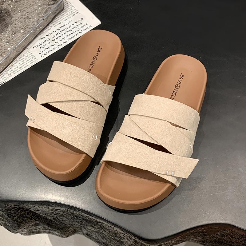 Fashion 2025 Summer New Women's Slip-On Sandals Thick Heel Heightening Casual Versatile Comfortable Beach Cool Slippers Rubber Bottom