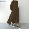 ZANZEA Women Casual Round Neck Loose Long Sleeve Autumn Winter Long Dress