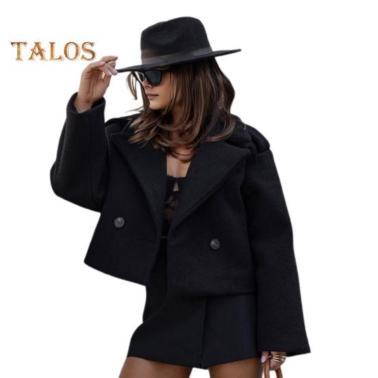 

Осень-зима Женская куртка с отложным воротником в английском стиле, нагрудными карманами, ветрозащитная верхняя одежда, однобортная, однотонная, с застежкой на пуговицы, для ежедневных поездок на работу XXL чёрный