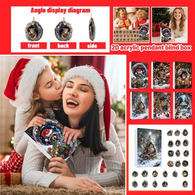 2025 24-Day Cute Animal Countdown Calendar, Adorable Animal-Themed Decorations, 2D Flat Acrylic Hanging Ornament