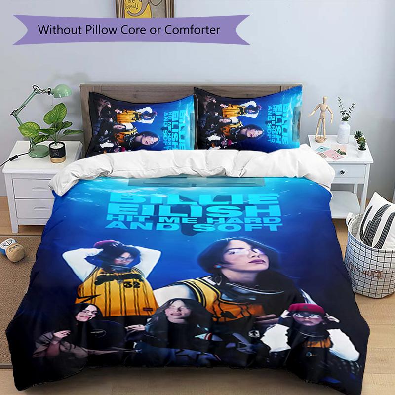 3pcs singer Billie Eilish1 pattern bedding set duvet cover set includes duvet cover &pillowcases, perfect all season bedroom decoration & gift