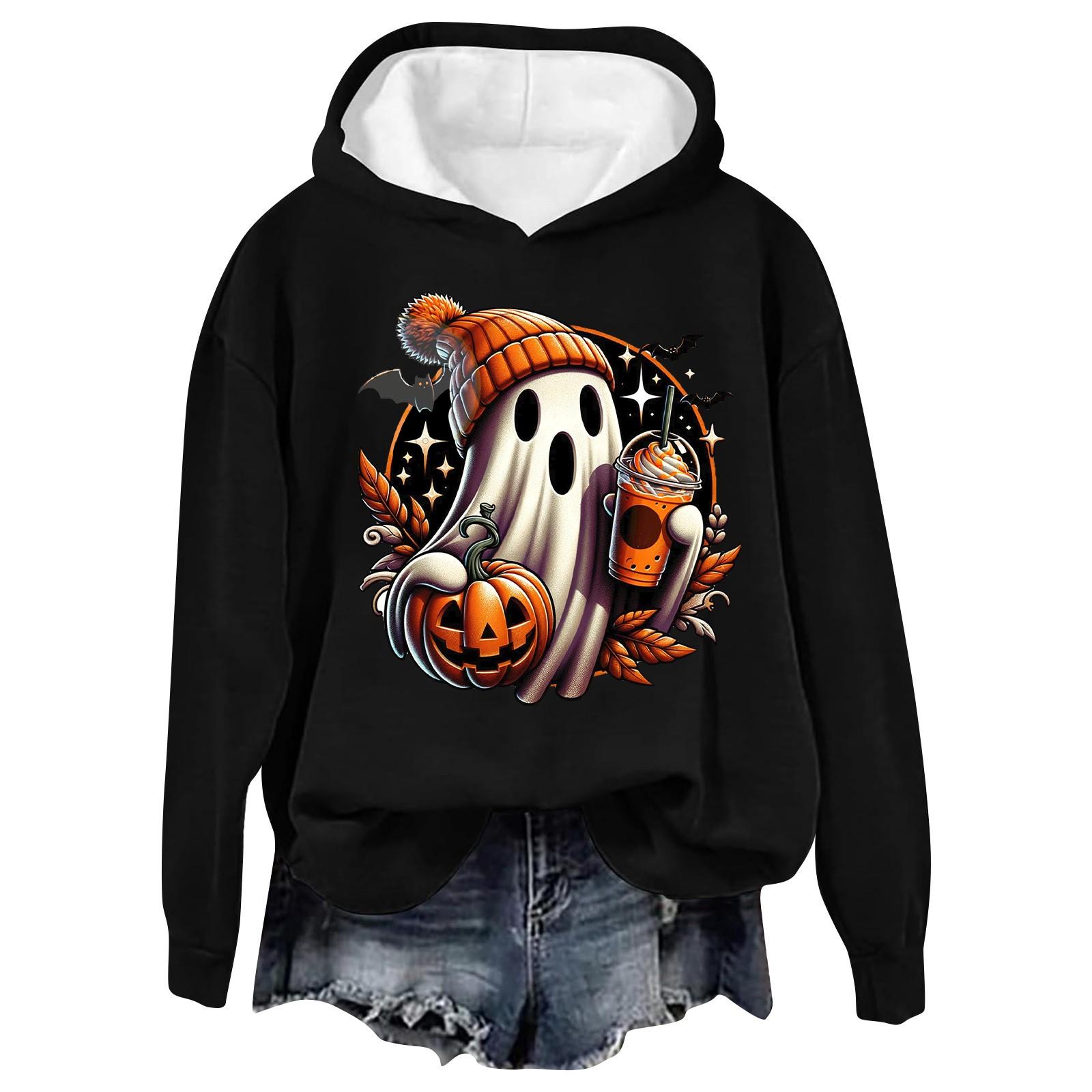 

Женская модная повседневная толстовка с капюшоном и длинными рукавами с принтом букв на Хэллоуин XXXL чёрный