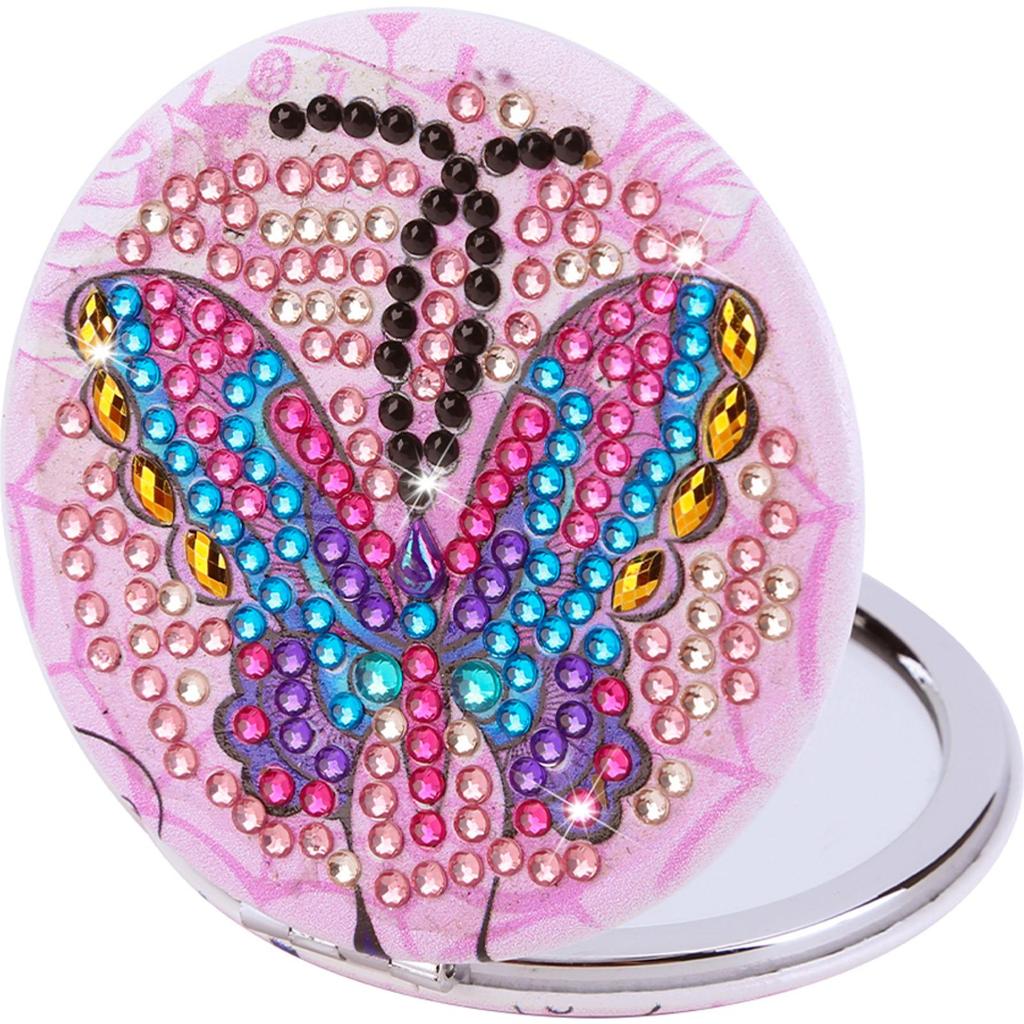 DIY Rhinestone Embroidery Mosaic Makeup Mirror Art Craft Set Double Side Crystal Diamond Mirror Pocket Mirror for Adult and