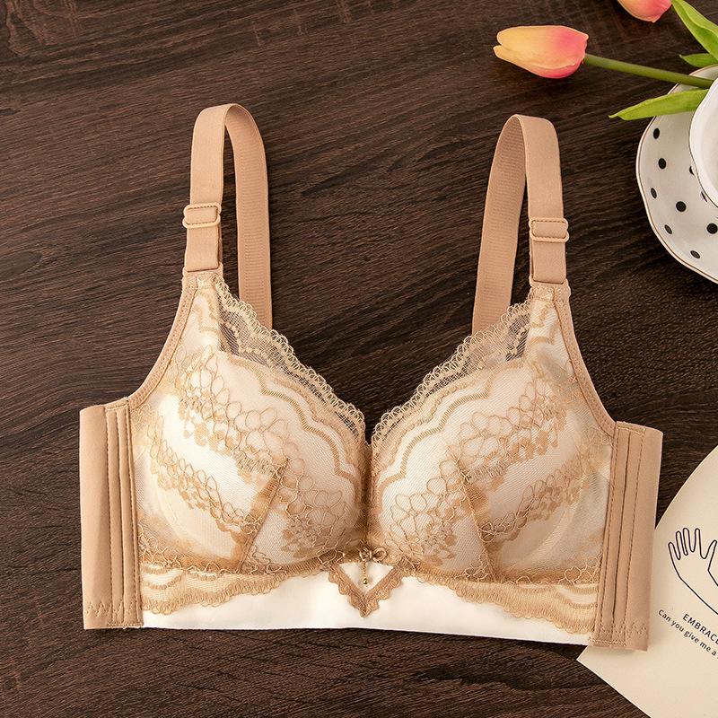 New Small Chest Gathering Thickened Flat Chest Adjustment Type Closed Breast Upper Support Lace No Steel Ring Bra Cover