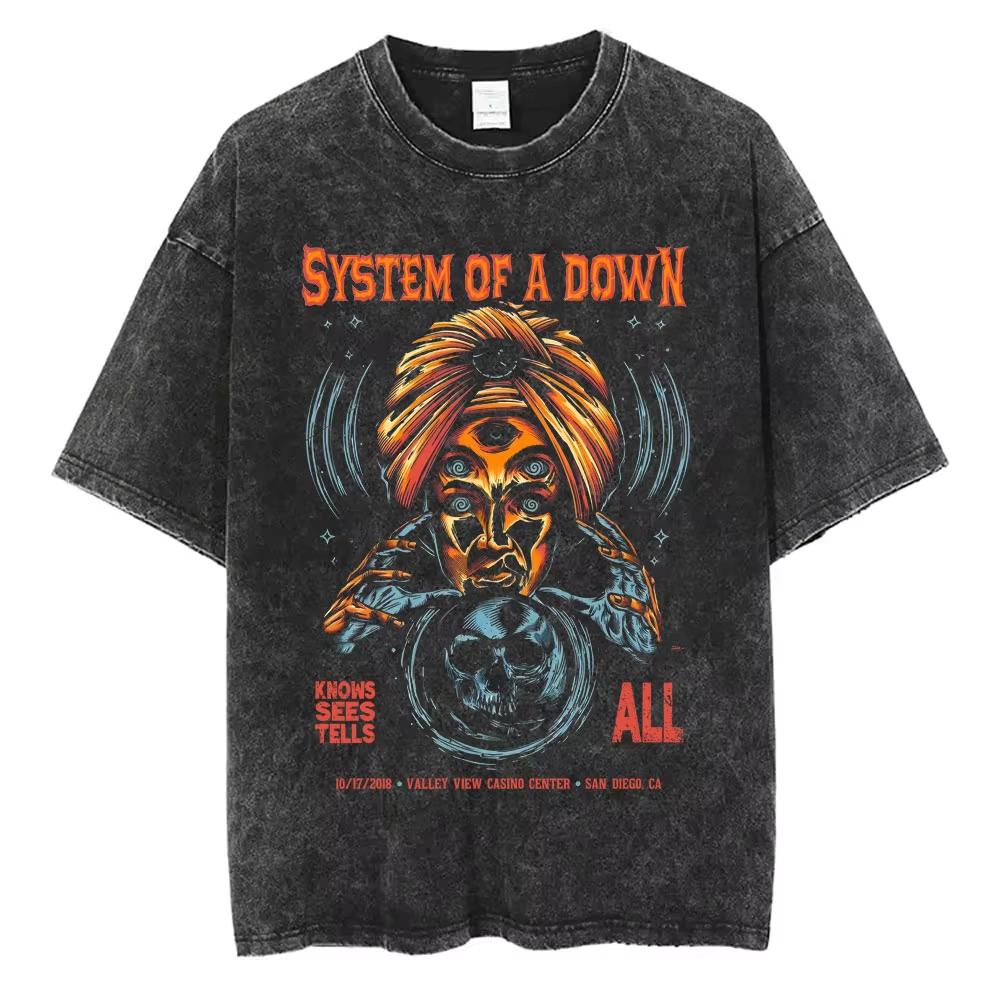 S Alternative Rock Band System of A Down Washed Vintage Tshirts Men Women Fashion Oversized T Shirt Male Casual Cotton Tshirt