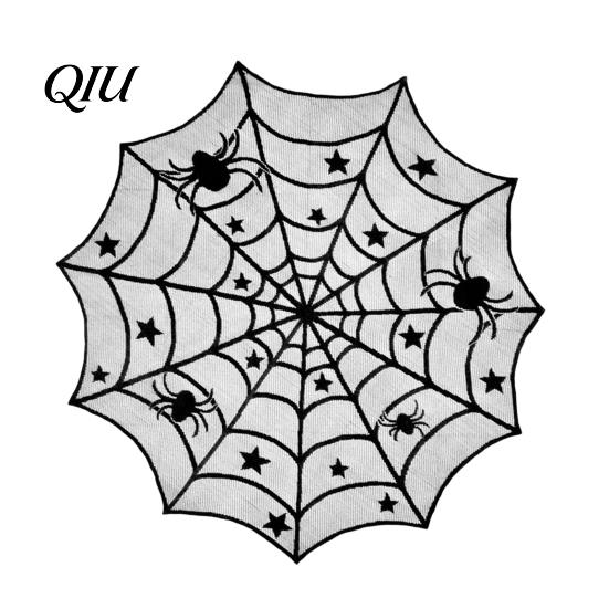 Halloween Mantelpiece Decoration Tablecloth, Black Lace Spider Web Table Cover, Spooky Gothic Tablecloth Set Lamp Shade for Masquerade, Party, Dinner
