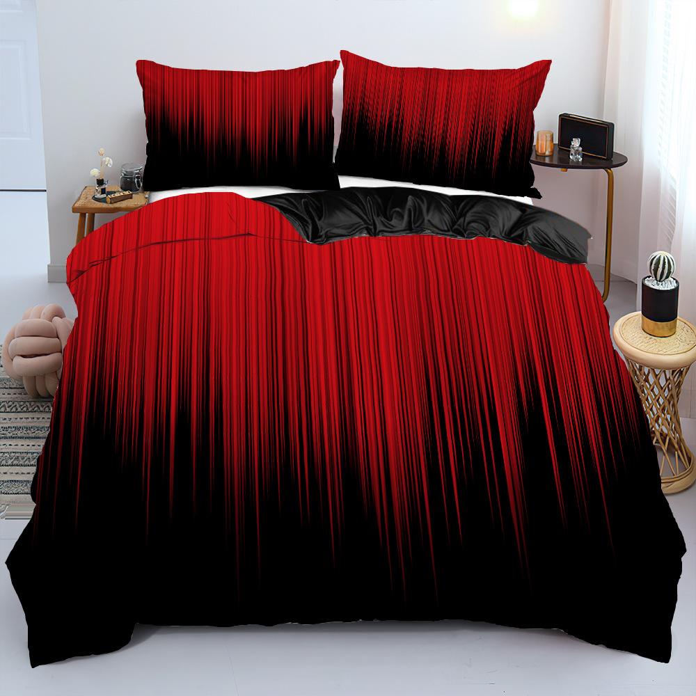 Red and black 3D digital printing three-piece set to map custom bedding quilt cover