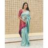 ALMAARI store is adorned with beautiful Zari work in form of traditional motifs. This beautiful saree is elegantly decorated with gorgeous