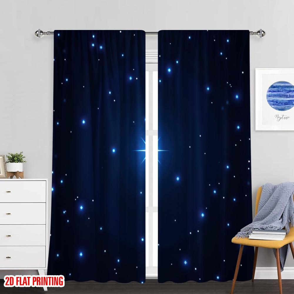 2D flat printing 2pcs Window Drapes Night Sky Versatile Polyester Fabric Without Electricity Birthday Party Use for Wall art