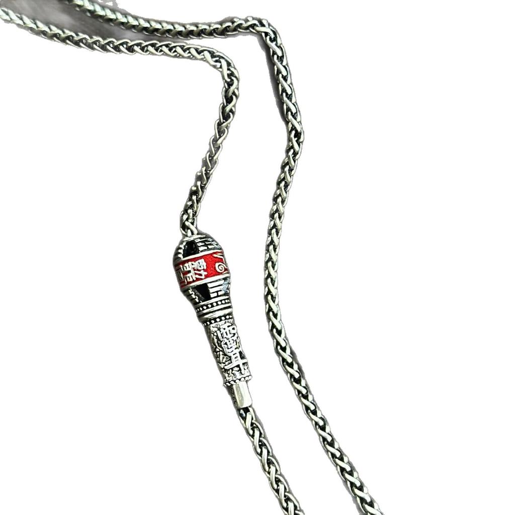 S925 Sterlingsilber Taoistisches Zinnober-Talisman-Halskette, Retro Unisex-Design mit vielseitiger Chopin-Kette.