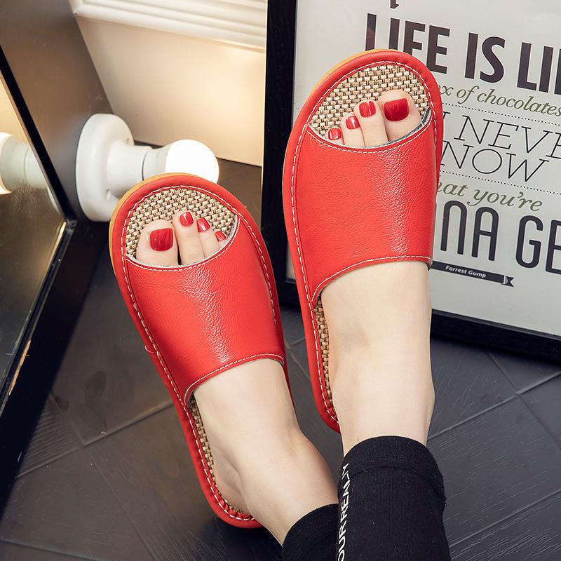 Neue Mode Echtes Leder Sommer Damen Leinen Hausschuhe