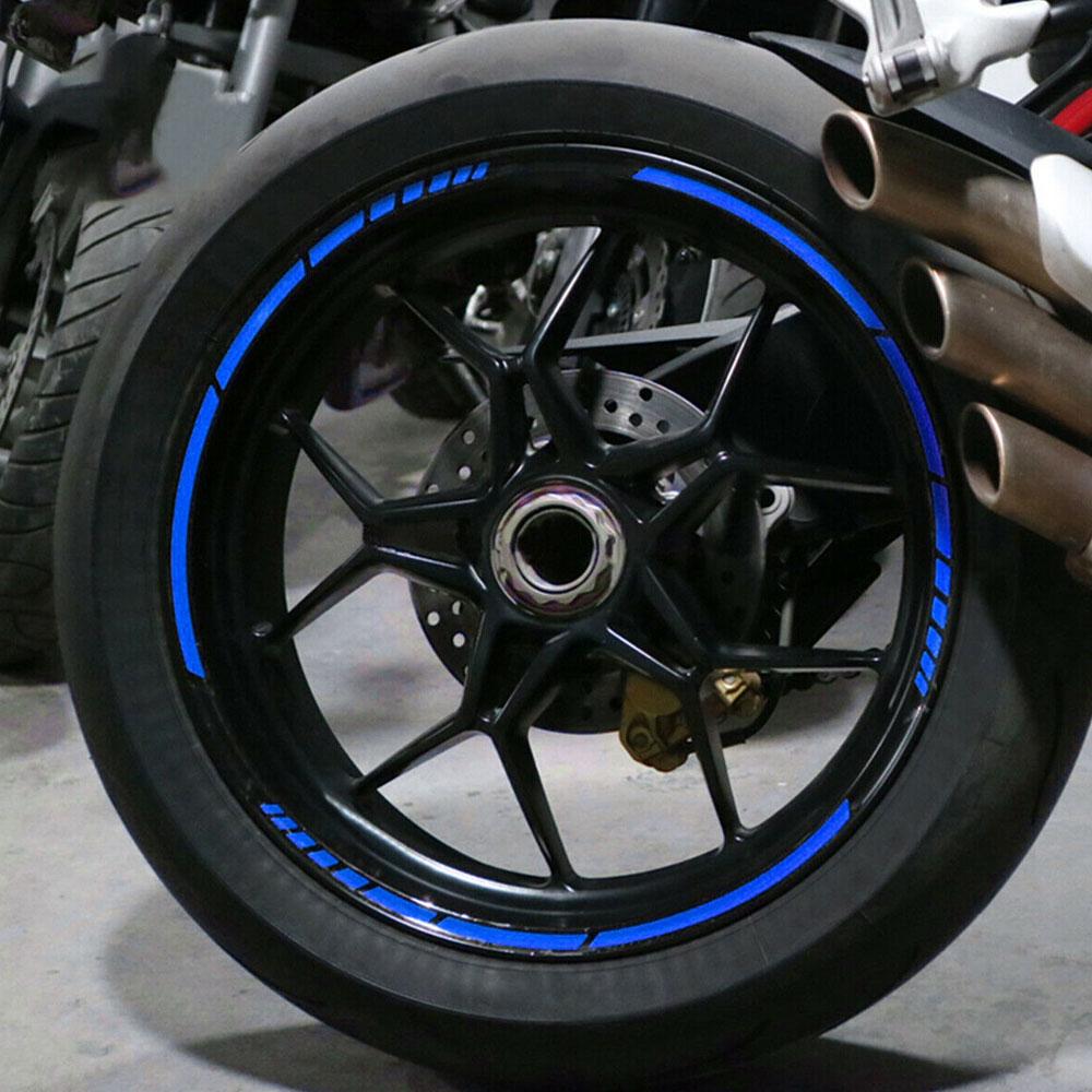 16 Delige Motor Fiets Auto Band Reflecterende Stickers Coole Styling Velg Rand Decoratie Strip Tape Rood Blauw Waterdicht Buitenonderdelen