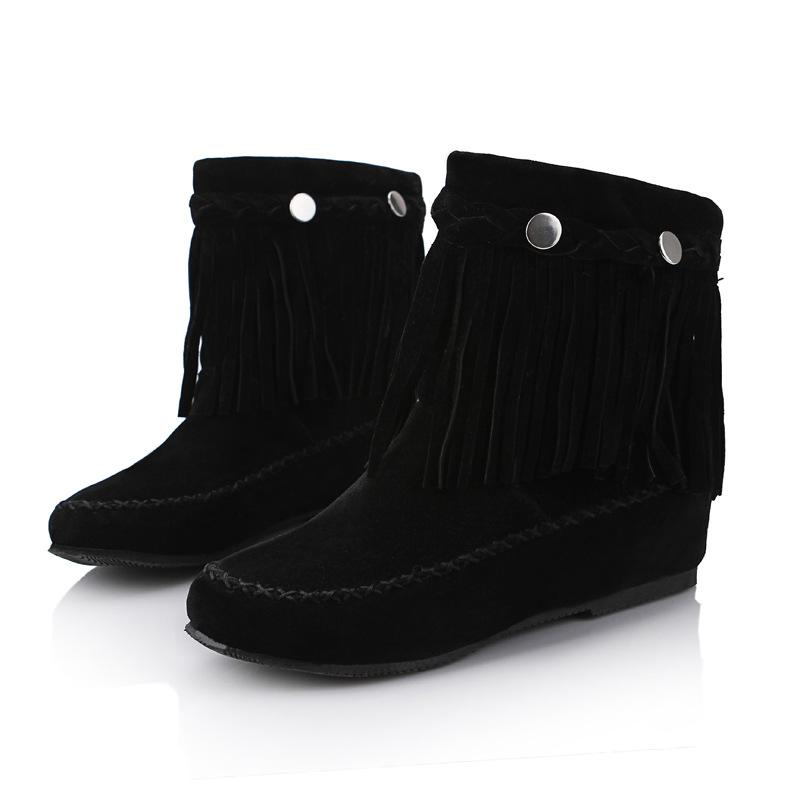 Bohemian Ankle Boots for Women Tassel Fringe Faux Suede Custom Short Boots Inside Height-increasing Shoes Flat Booties WSH5018