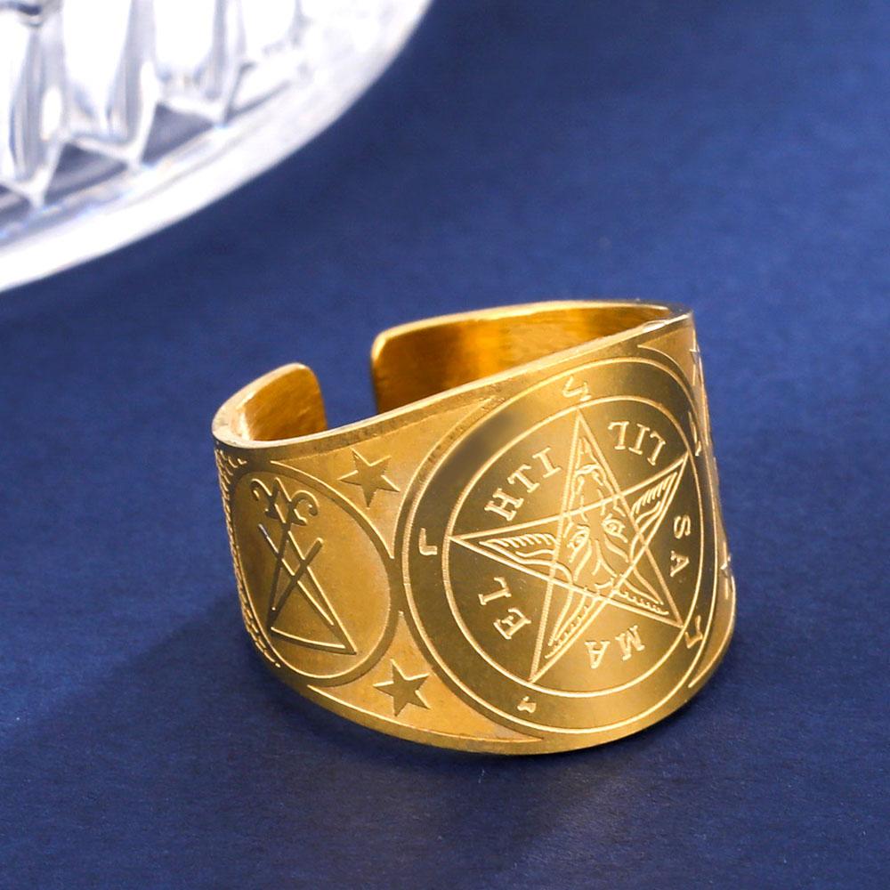 COOLTIME Pentagram Men Ring Stainless Steel Tetragrammaton Amulet Solomon Wiccan Jewelry for Protection