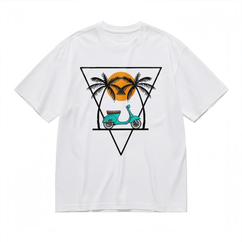 

Women s Slight Stretch T-Shirt Vintage Scooter Beach Elements Graphic Tee L