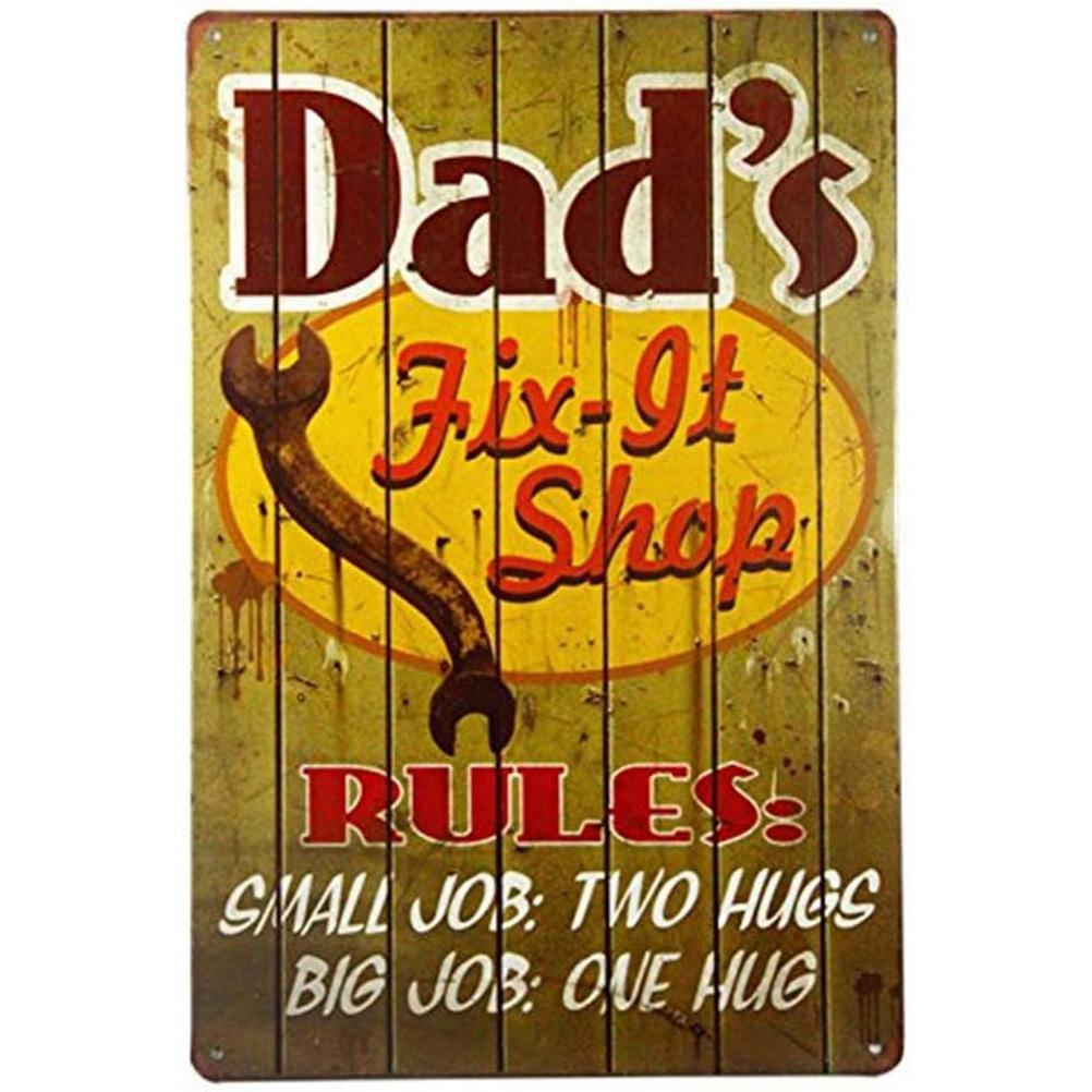 Dad's Garage Workshop Repair Shop 24 Hours Service Vintage Metal Tin Signs Retro Iron Picture Bar Cafe Garage Gym Pub Decor