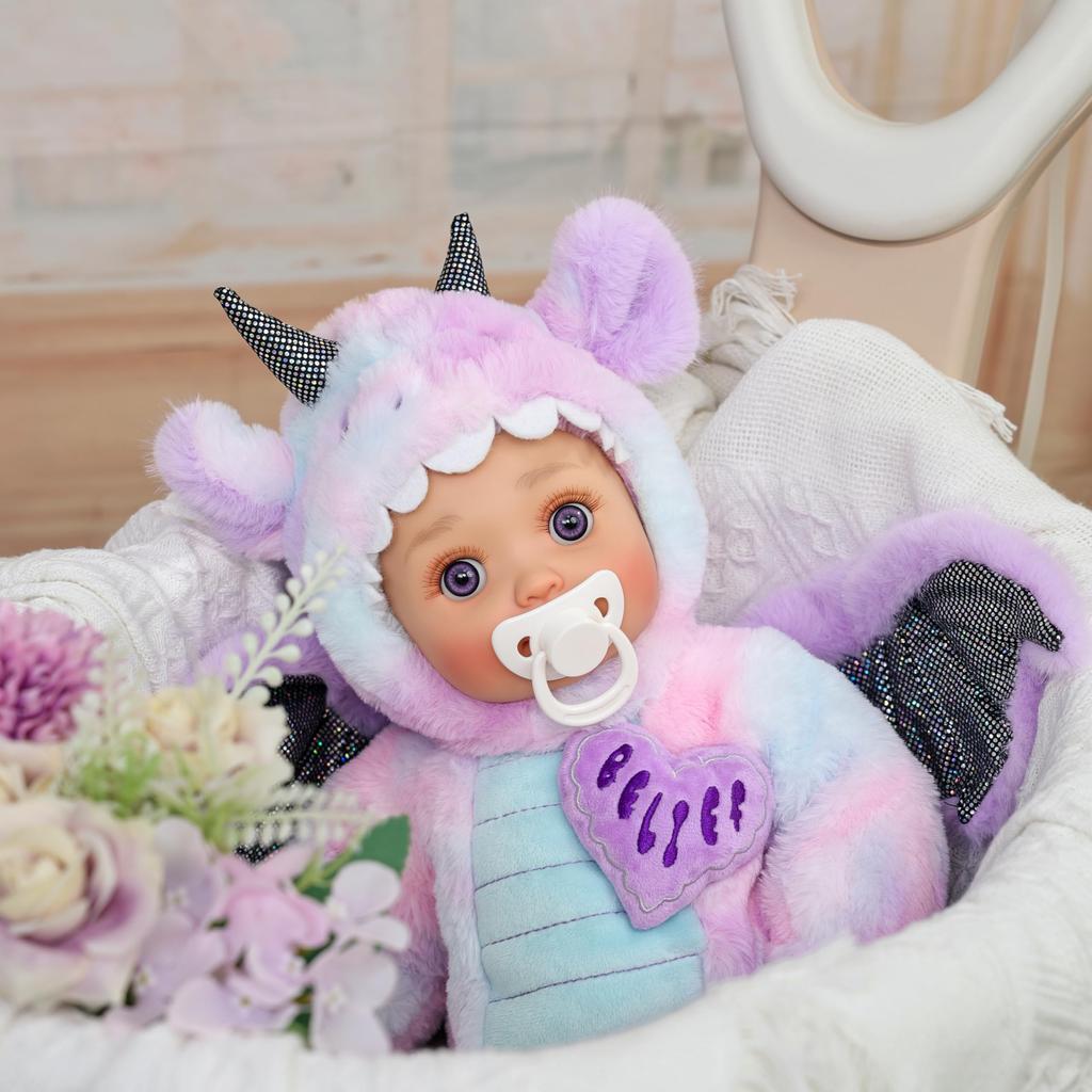 Cloveray Reborn Handmade Newborn Realistic Baby Doll with Dragon Plush Cloth Vinyl Arms and Magnetic Birthday Gift 18-inch Doll, Doll, Clothes, Body,
