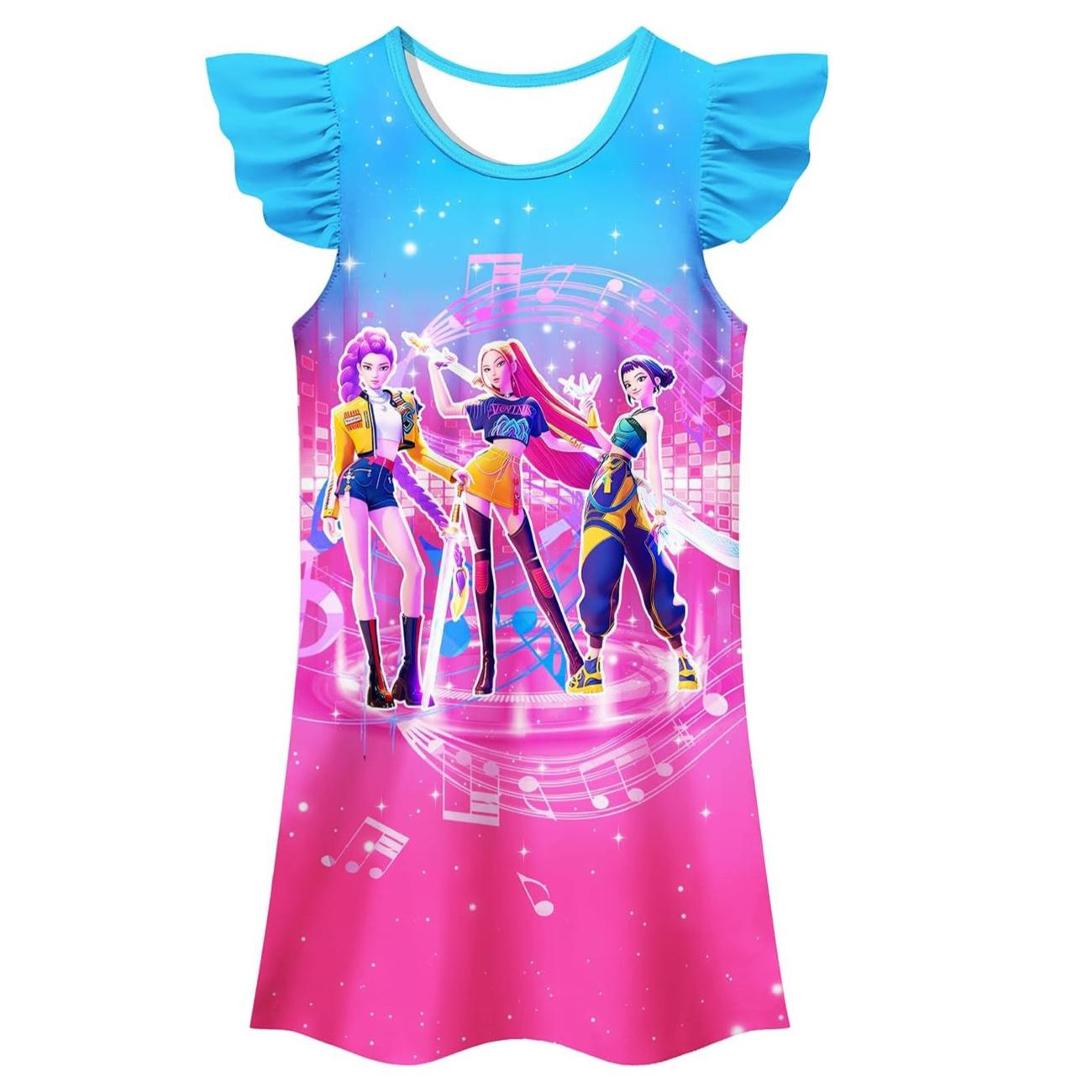 

KPop Demon Hunters Print Casual Girls Princess Dresses 110