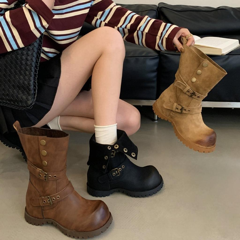 Maillard retro platform Martin boots women's 2025 autumn new British style belt buckle fashion versatile short boots tide