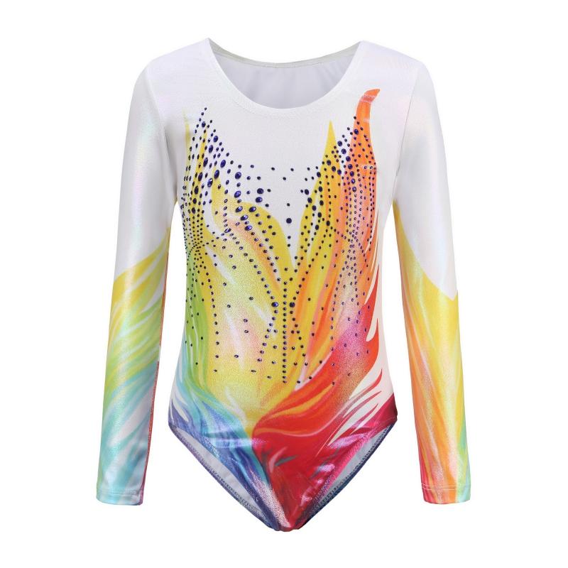Sunnyway Meisjes Ballet Gymnastiek Turnpakje met Lange Mouwen en Hoge Stretch, Gradiënt Print, Glinsterende Tumbling Danskleding Bodysuit Voor 5-12 Jaar 8