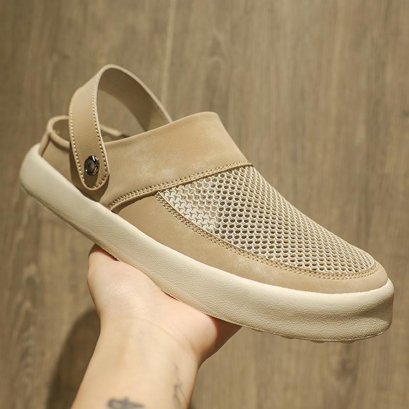 Breathable Hollow Out Sandals Summer Beach Shoes Men Driving Outwear Sandals Soft Sole Anti Slip Man Slippers Half Drag