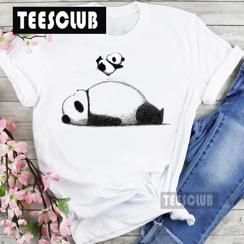 Cute Panda Black & White Personalized T-shirt Short-Sleeved round Neck Top for Men And Women Cartoon Bear Design Summer polyeste