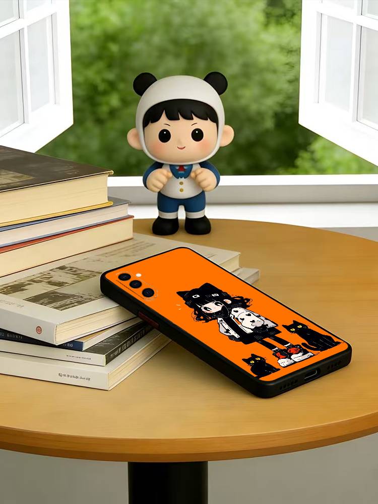 

Kawaii Illustration Phone Case Black Silicone Soft For Samsung Galaxy A73,A72,A71,A70,A53,A52,A51 Samsung a13 5g