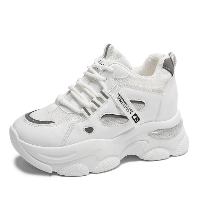 Fashion Inner Increase Small White Shoes Women 2024 Summer New Leather Fashion Sneakers Small Thick Soled Board Shoes