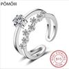925 Sterling Silver Ring For Woman Bow Double-layered Zirconia Adjustable Ring Exquisite Women's Jewelry Birthday Gift
