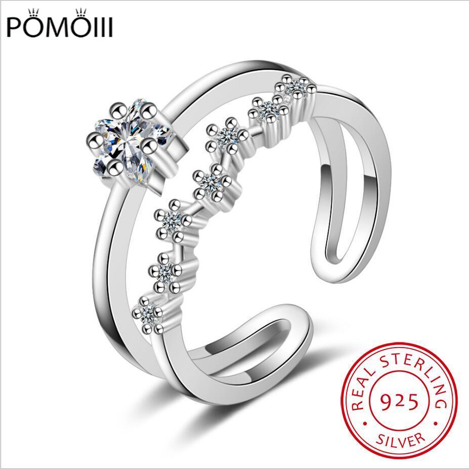 925 Sterling Silver Ring For Woman Bow Double-layered Zirconia Adjustable Ring Exquisite Women's Jewelry Birthday Gift