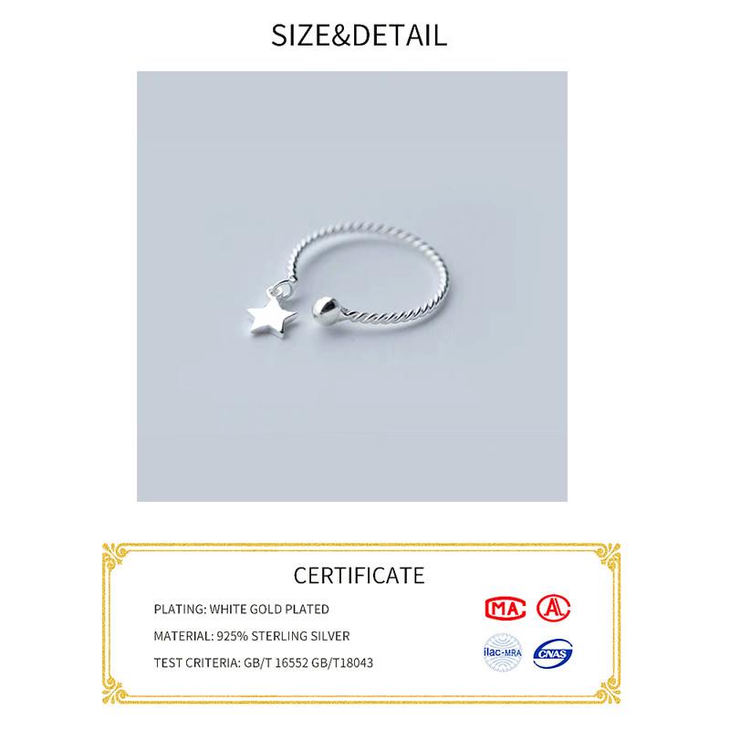 Genuine Silver Color Minimalist Geometric Pendant Star Round Opening Ring For Women Cute Party Fine Jewelry Gift