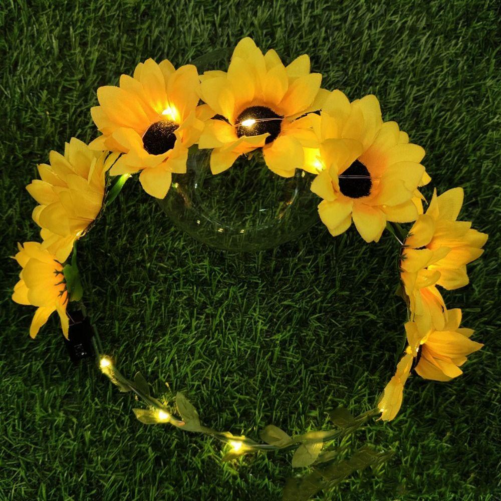 6/7/10 Heads Sun Flower Ring Wire&Cloth Hair Hoop Sun Flower Headband Women Girl Birthday Favor