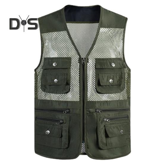 

Мужской жилет, уличный жилет, 10 карманов, полая сетка, дышащий жилет без рукавов на молнии с v-образным вырезом, жилет унисекс для рыбалки и кемпинга 3XL армия зеленый