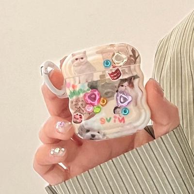 Retro Katt 3d Snygg Kärlek Imd Vågig Söt Tecknad Hörlursfodral För Apple Airpods 1 2 Pro 2:a 3 Trådlös Bluetooth Laddningsbox Capa