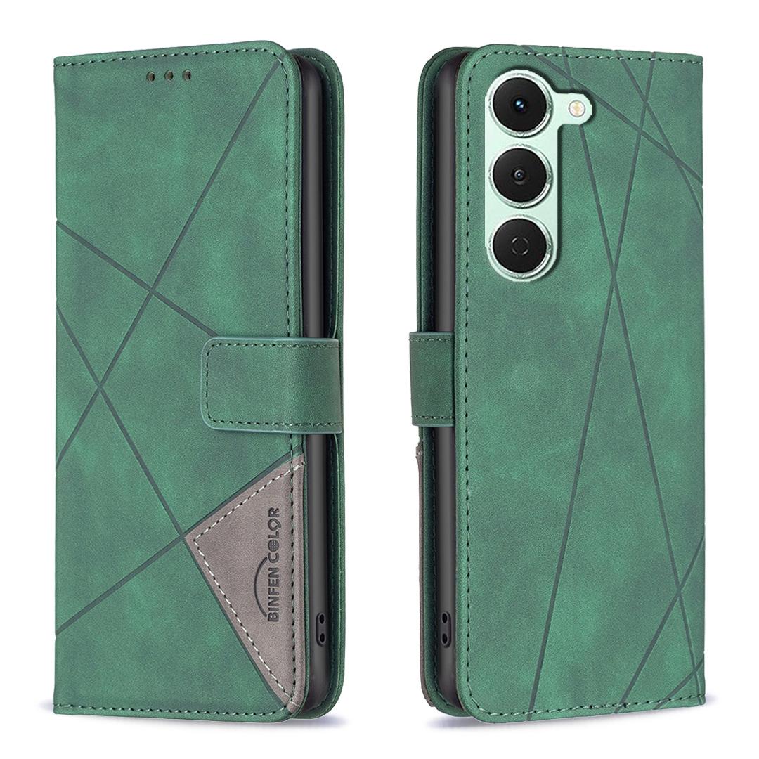 

For TECNO Spark 40 Pro 4G Phone Case BINFEN COLOR Wallet Stand Geometry Imprinted Leather Cover Green