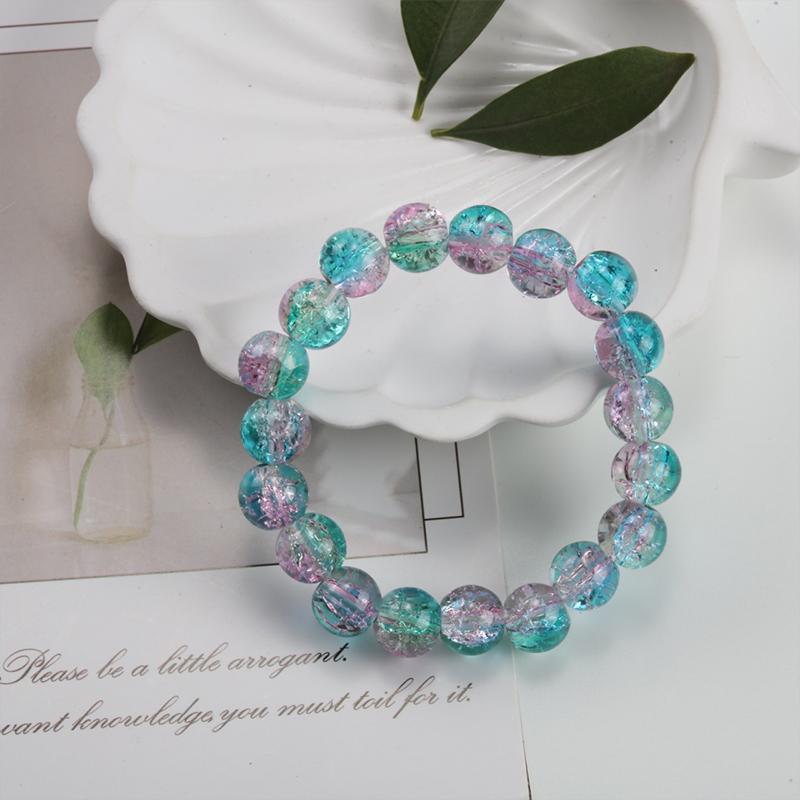 10mm Y2K Style Cracked Bead Bracelet, Multi Color Glass Round Bead Women's Fashion Jewelry Suitable For Daily Wear