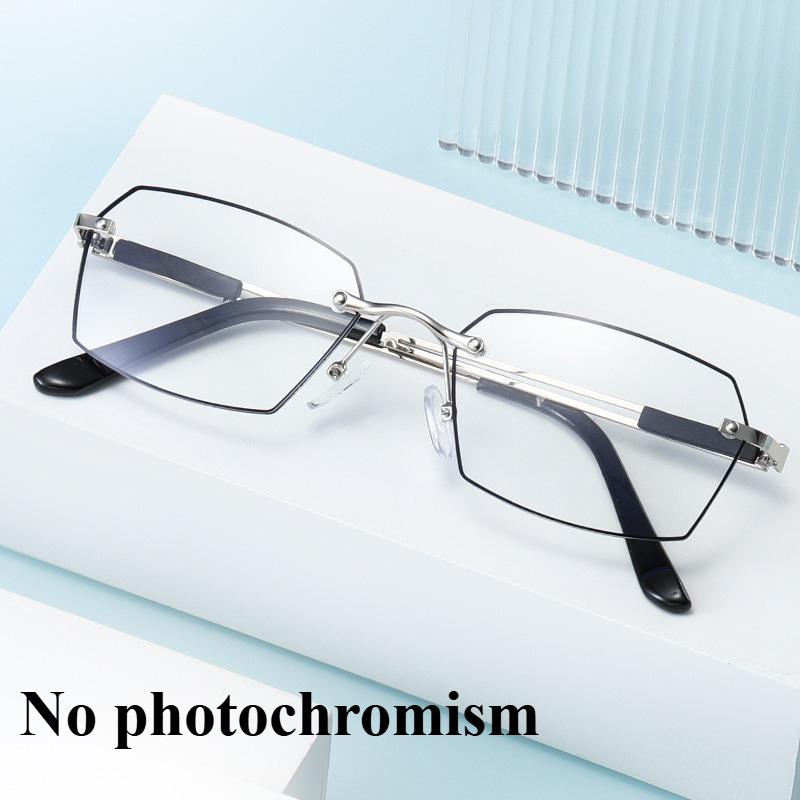 Fashionable Presbyopia Glasses, Photochromic Frameless, Ultra Light Anti Blue Light Reading Glasses for The Elderly +250