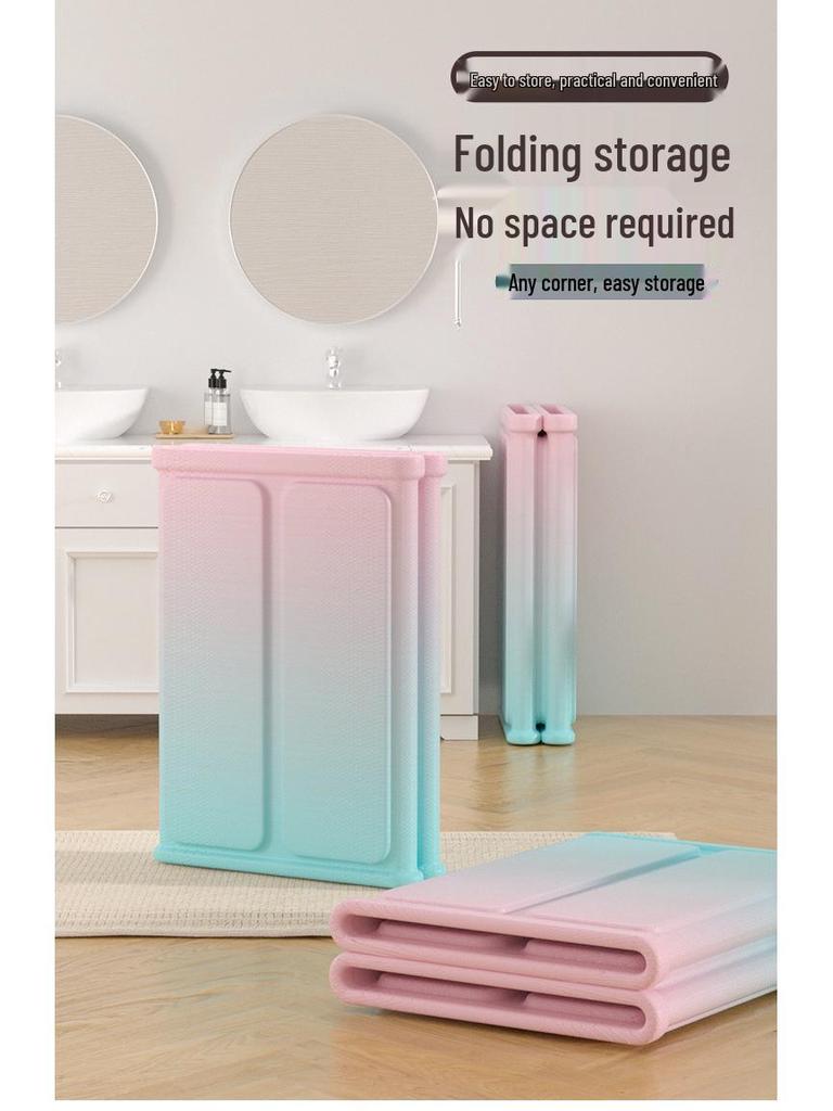 Folding Insulated Adult Soaking Tub - Anti-Rollover, Cotton-Padded, Large Size (Blue/Pink)