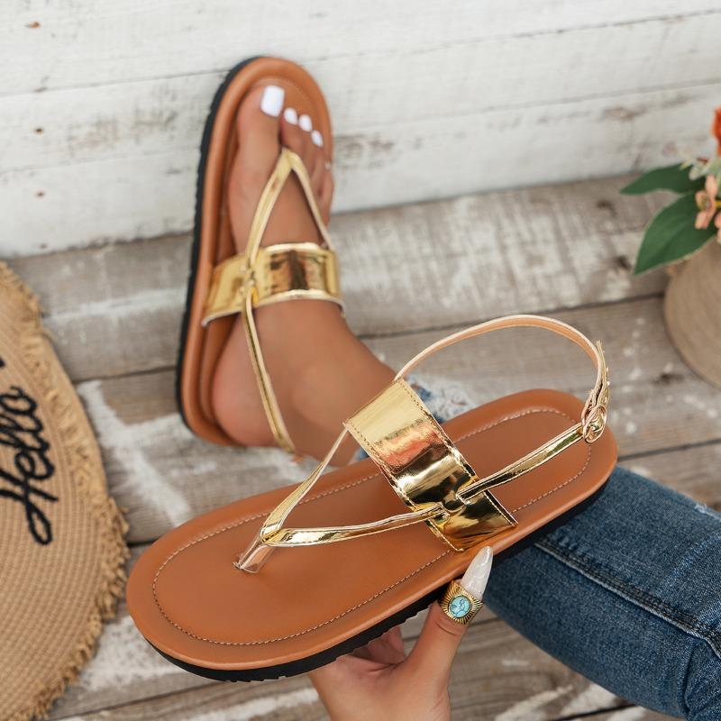 Fashion Women's Large Size Flat Shoes Summer New Round Toe Pintoe with Breathable Soft Soled Non-slip Sandals