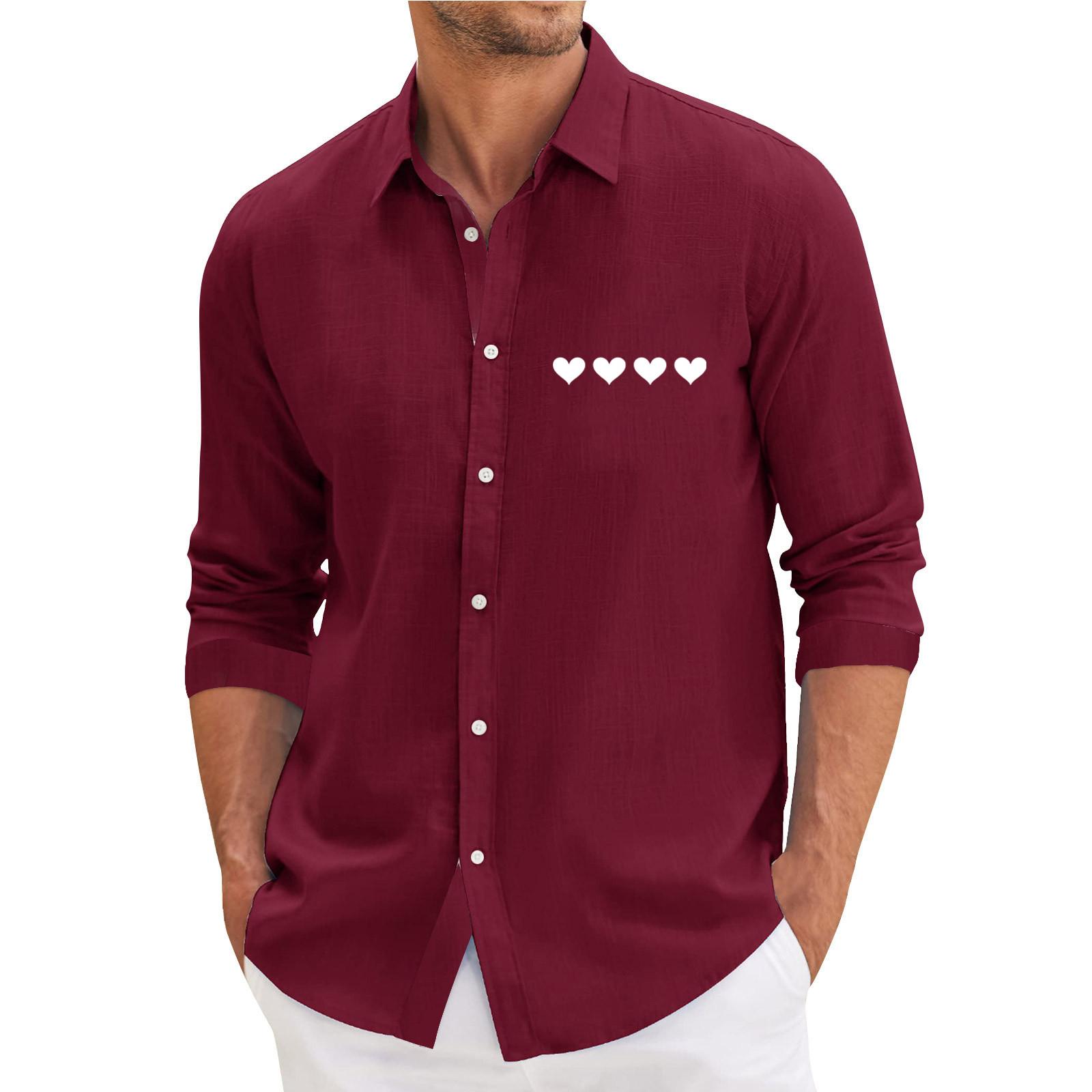 

Чоловіча повсякденна сорочка з довгими рукавами. Модний топ із лацканами L винний