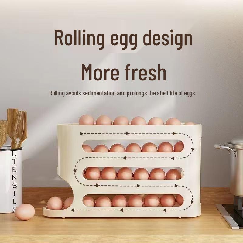 Ladder-Style Egg Storage Box: Large Capacity, Automatic Roller for Refrigerator