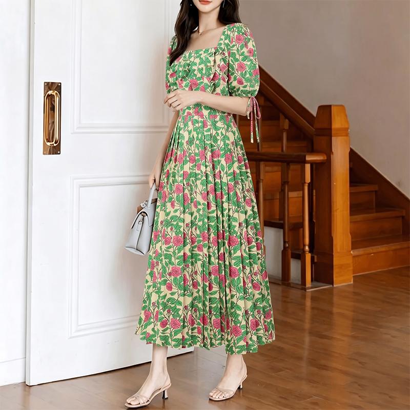 ZANZEA Women Square Collar Loose Casual Floral Print Short Sleeve Dress