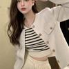 Button Woman Vintage Outerwear Slim Cardigan Coat Temperament Elegant Short Coats  Spring Autumn