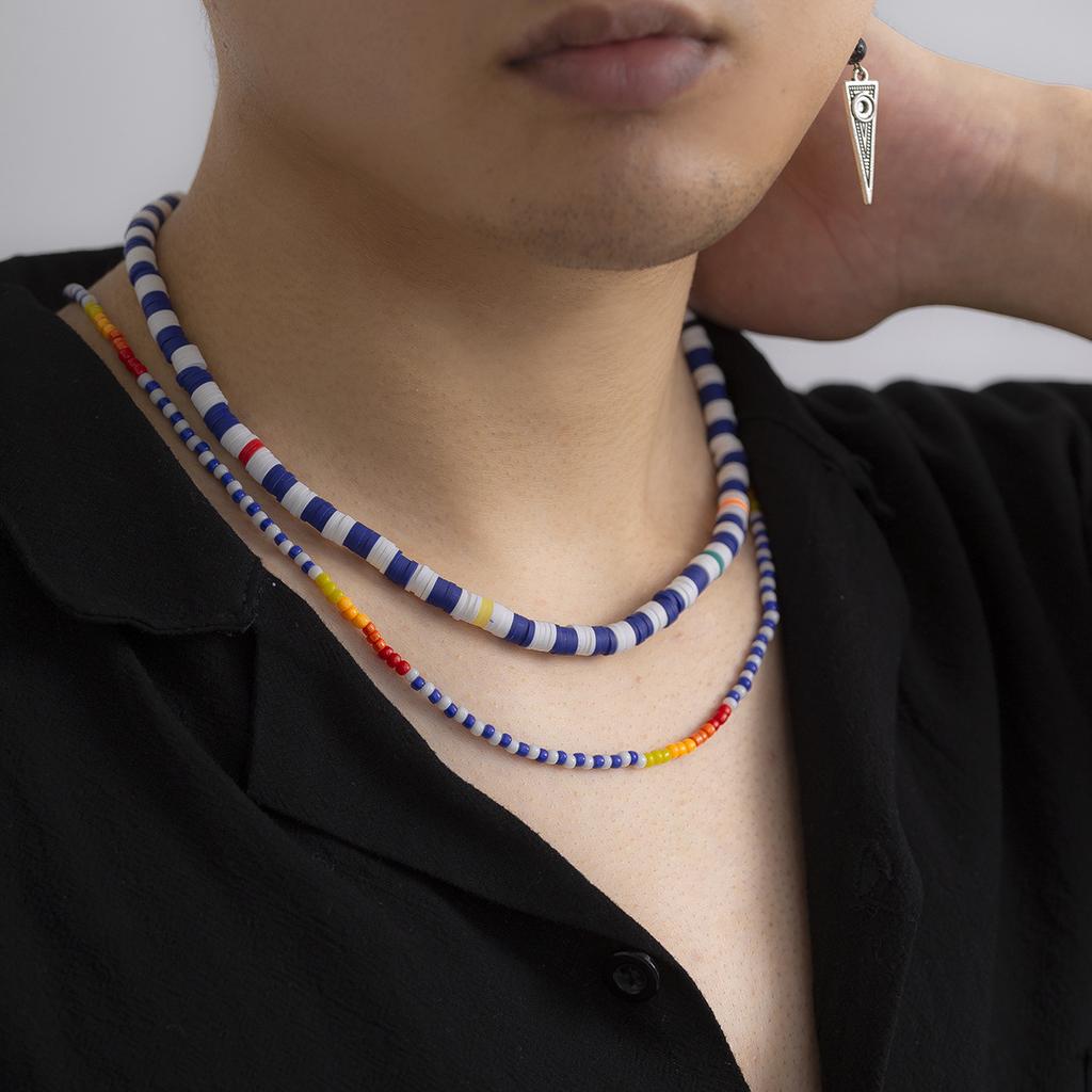 Bohemian Multi-layer Colorful Soft Clay Small Bead Necklace for Men Double-layer Stacked Jewelry